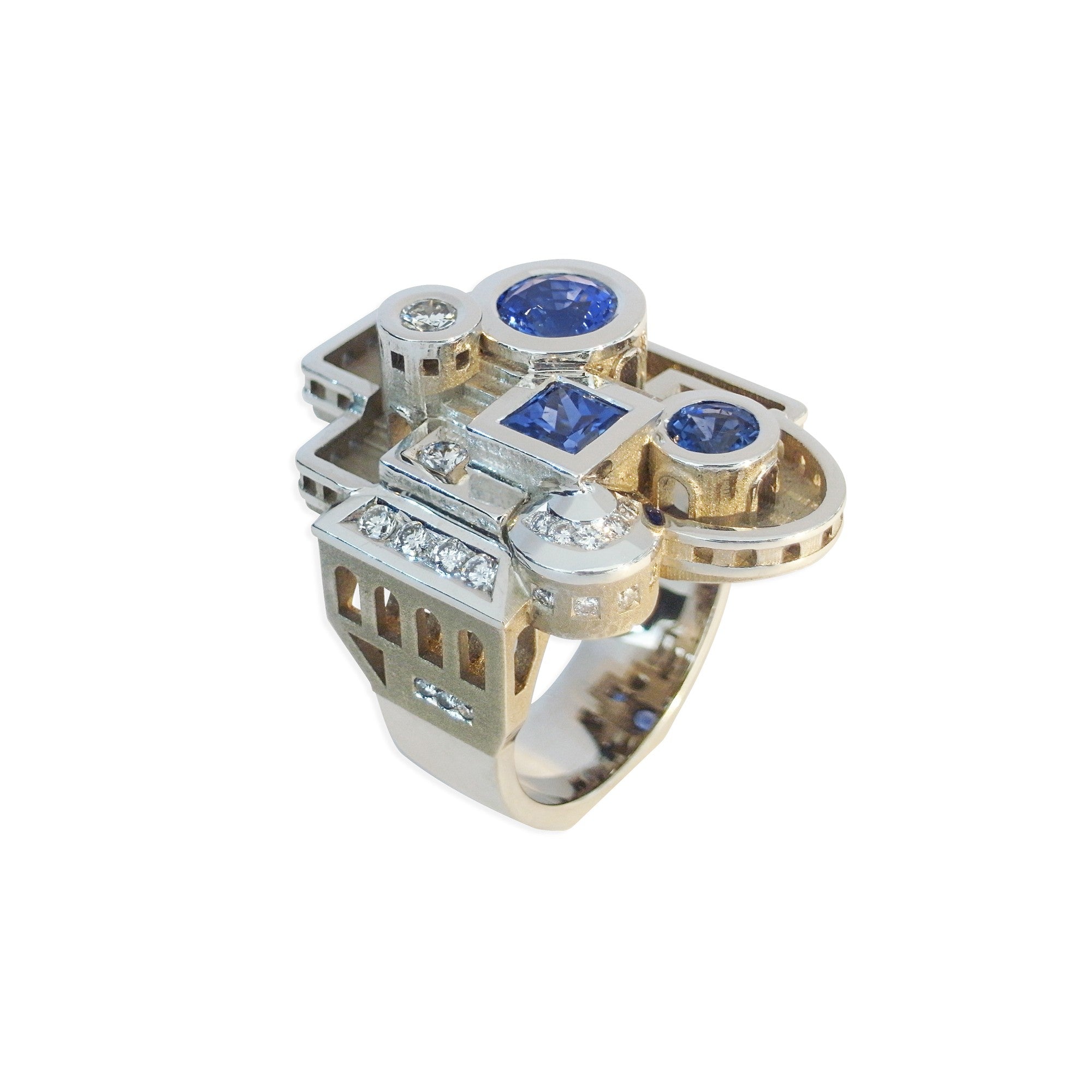 Bague Architecture Archipolis bleu en or Tournaire Philippe