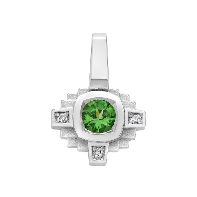 Esther Tsavorite green 4 mm and diamonds pendant