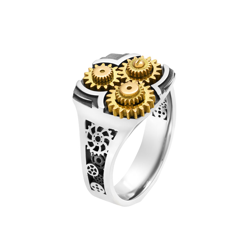 signet Engrenages in white and yellow gold