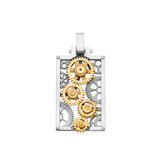 Pendentif Engrenages Rectangle en or blanc et or jaune