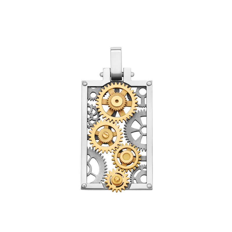 Pendentif Engrenages Rectangle en or blanc et or jaune