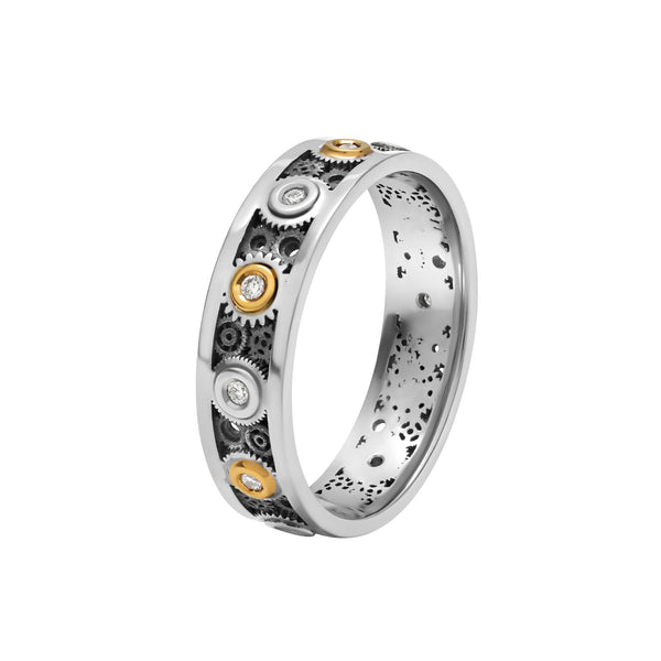 Engrenages gold ring with diamonds