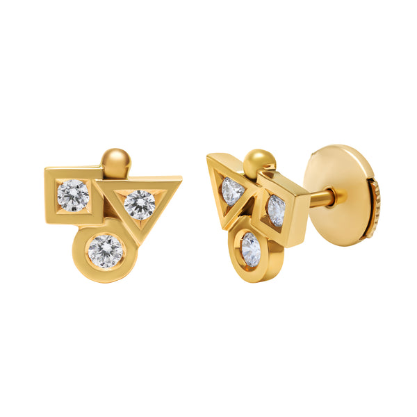 Boucles d'oreilles Cubisme Trilogie diamants en or