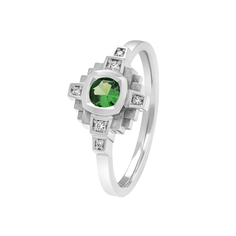 Esther Tsavorite green 4 mm and diamonds ring